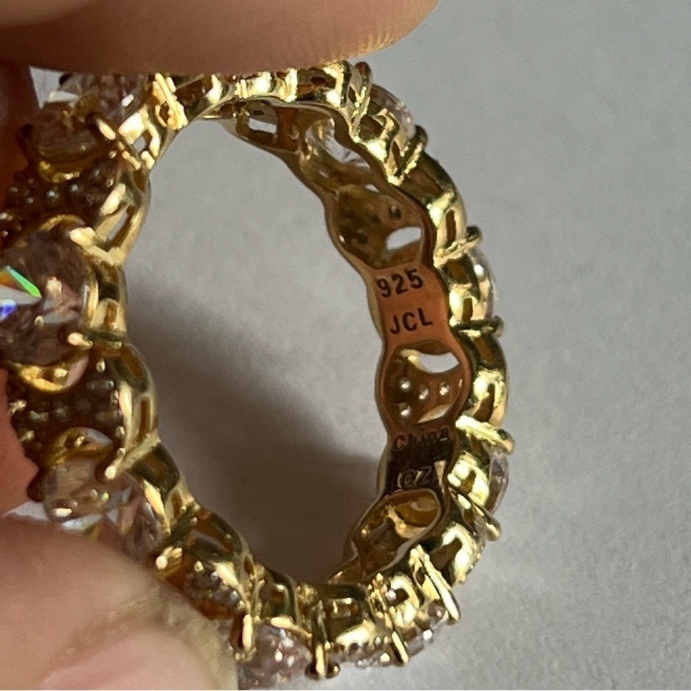 JCL 925 Gold Plated Round Cut Bubble Eternity Ring - Picture 4 of 6